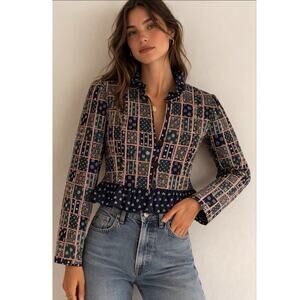 Vintage 70s Quilted Patchwork jacket Small Cottage Core Peplum Prairie Boho chic